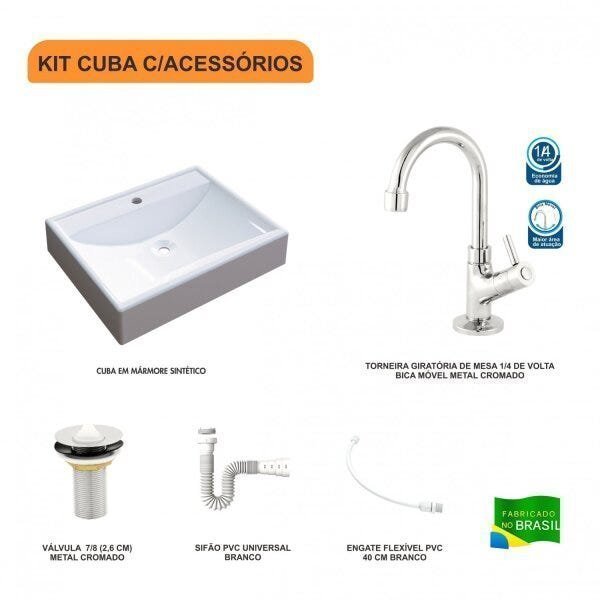 Kit Cuba RT49 com Torneira 1198 Metal e Válvula 1 Polegada e Sifão Pvc e Flexível Compace - 3