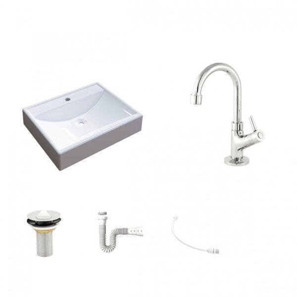 Kit Cuba RT49 com Torneira 1198 Metal e Válvula 1 Polegada e Sifão Pvc e Flexível Compace - 2