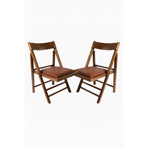 Kit com 2 Cadeiras Dobráveis em Madeira Castanho com Assento Estofado 1003 – Preebel Courino Telha -