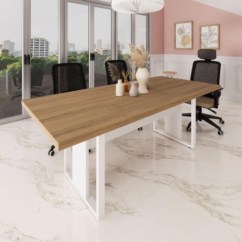 Mesa de Escritório Reunião 2,00m Pé Metal Quadro F5 Office