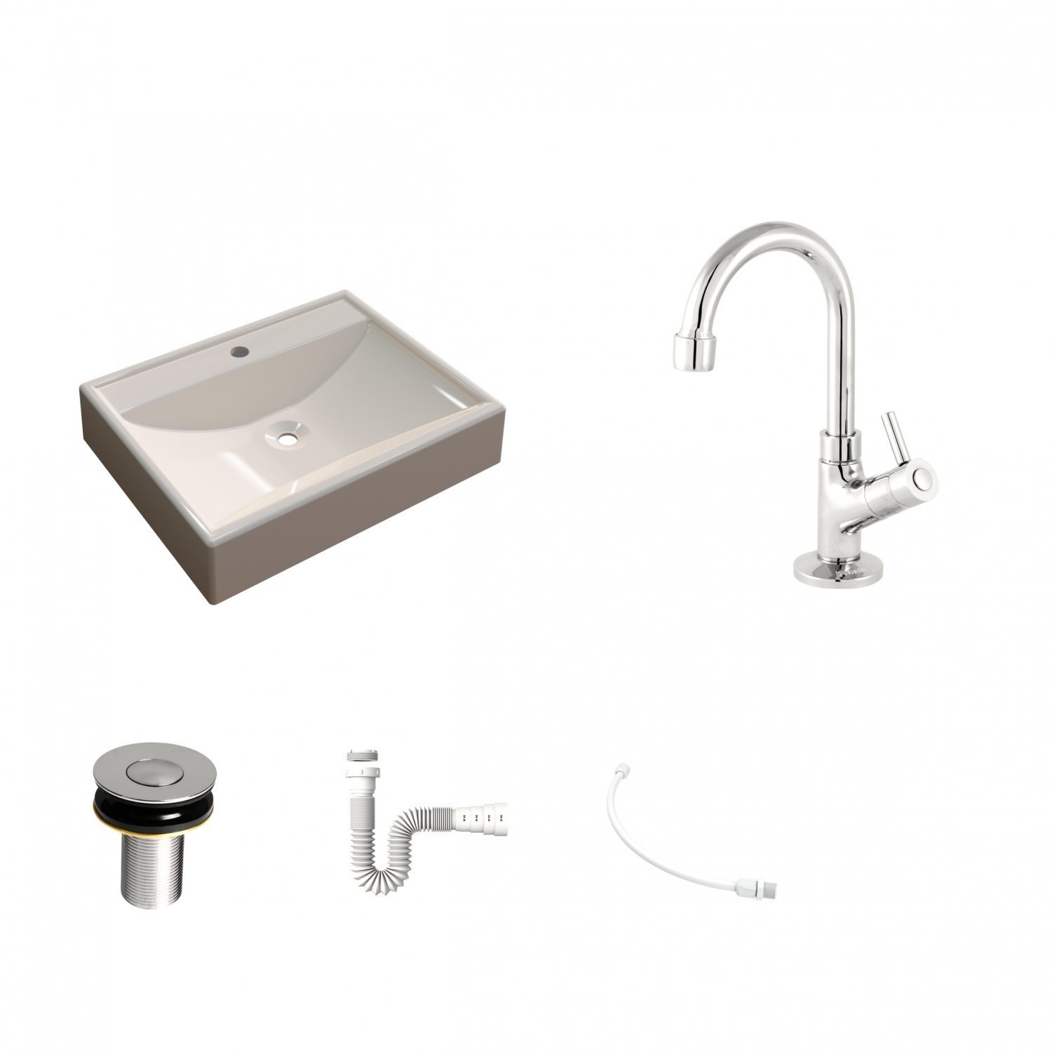 Kit Cuba Rt49 com Torneira 1198 Metal e Válvula Click 1 Polegada B e Sifão Pvc e Flexível Compace - 2