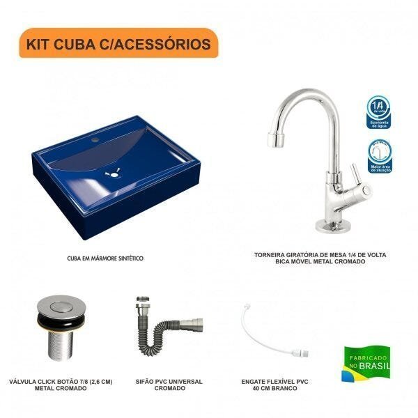 Kit Cuba RT49 com Torneira 1198 Metal e Válvula Click 1 Polegada B e Sifão Cromado e Flexível Compac - 3