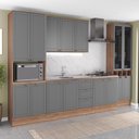 Ver imagem 1 de Cozinha Milla Garden 15 Portas 3 Gavetas MDF-MDP 340cm Cinza com Nogal e Titânio Móveis Carraro