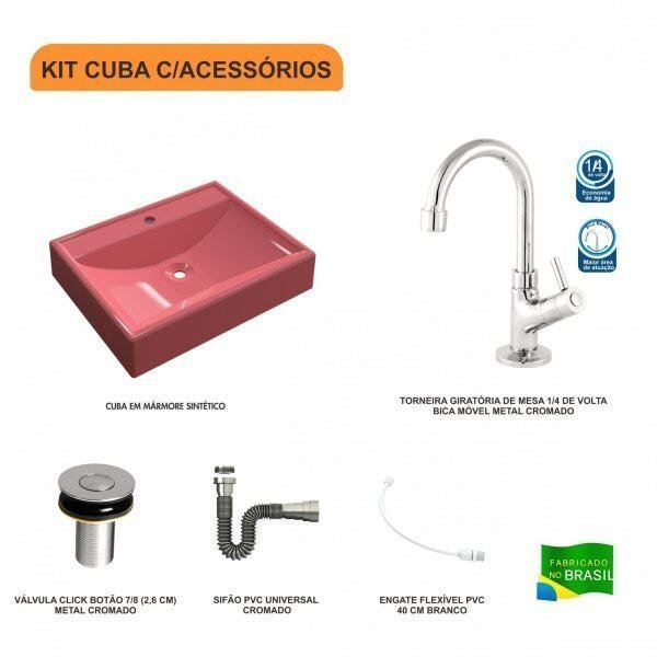 Kit Cuba RT49 com Torneira 1198 Metal e Válvula Click 1 Polegada B e Sifão Cromado e Flexível Compac - 3