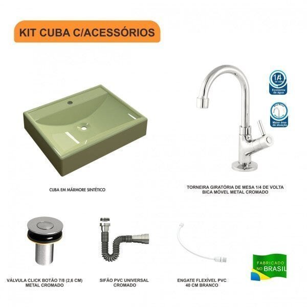 Kit Cuba RT49 com Torneira 1198 Metal e Válvula Click 1 Polegada B e Sifão Cromado e Flexível Compace - 3