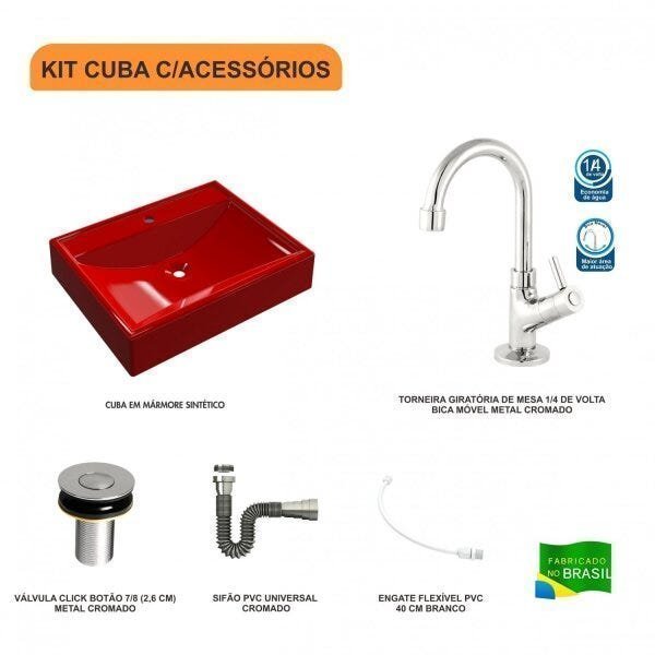 Kit Cuba RT49 com Torneira 1198 Metal e Válvula Click 1 Polegada B e Sifão Cromado e Flexível Compac - 3