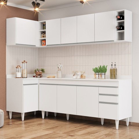 Armário de Cozinha Modulado de Canto Direito 5 Peças Cp44 Balcão com Tampo Branco - Lumil Lumil Móve