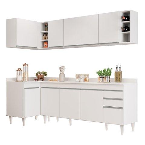 Armário de Cozinha Modulado de Canto Direito 5 Peças Cp44 Balcão com Tampo Branco - Lumil Lumil Móve
