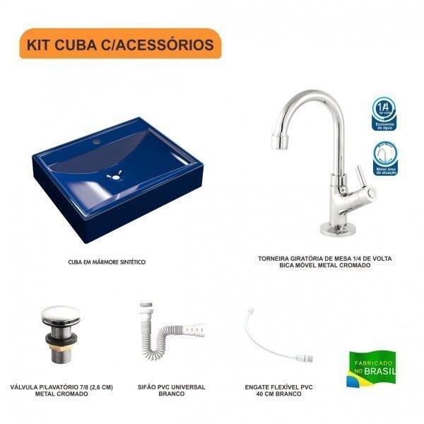 Kit Cuba RT49 com Torneira 1198 Metal e Válvula Click 1 Polegada G e Sifão Pvc e Flexível Compace - 3