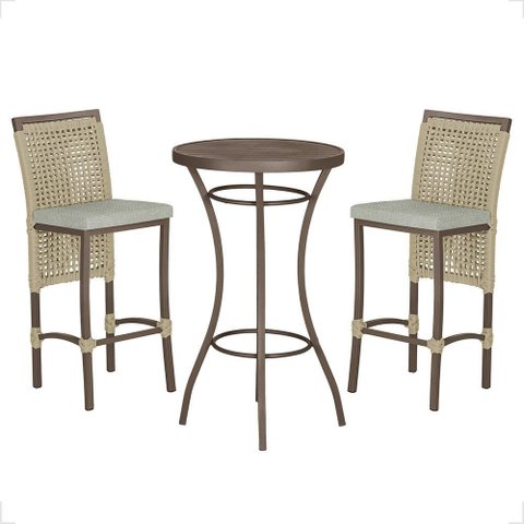 Mesa Bistrô com 2 Banquetas Roma Marrom Corda Náutica Estofado 3 Trama Original