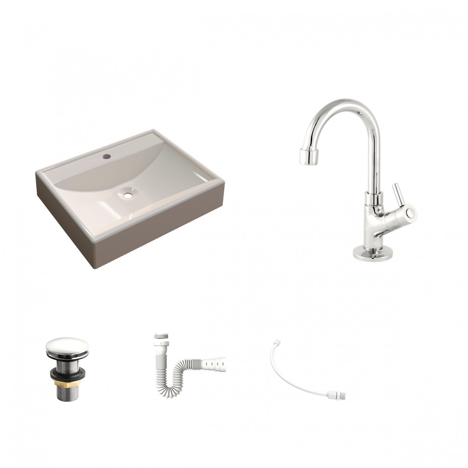 Kit Cuba Rt49 com Torneira 1198 Metal e Válvula Click 1 Polegada G e Sifão Pvc e Flexível Compace - 2
