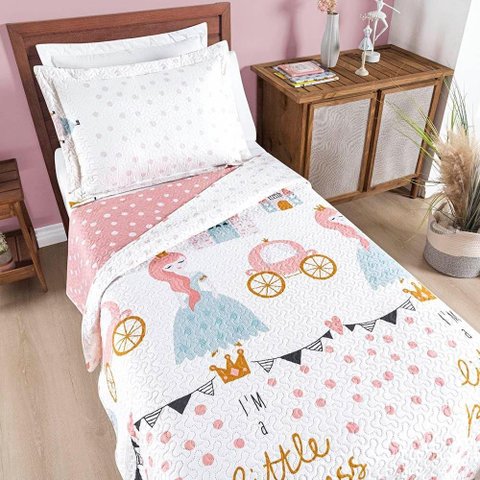 Colcha Solteiro Bouti Kids Dupla Face Estampado 2 Peças Litlle Princess