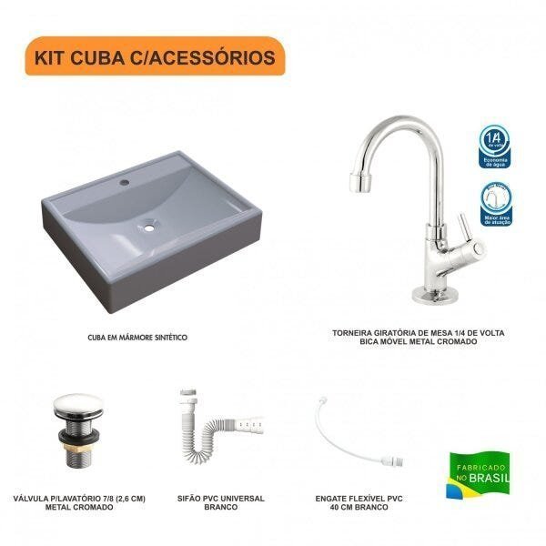 Kit Cuba RT49 com Torneira 1198 Metal e Válvula Click 1 Polegada G e Sifão Pvc e Flexível Compace - 3