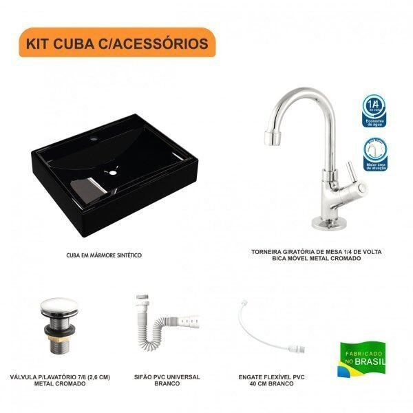Kit Cuba RT49 com Torneira 1198 Metal e Válvula Click 1 Polegada G e Sifão Pvc e Flexível Compace - 3