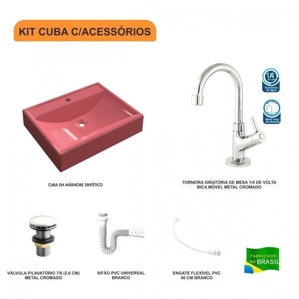 Kit Cuba RT49 com Torneira 1198 Metal e Válvula Click 1 Polegada G e Sifão Pvc e Flexível Compace - 3