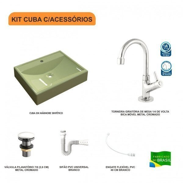 Kit Cuba RT49 com Torneira 1198 Metal e Válvula Click 1 Polegada G e Sifão Pvc e Flexível Compace - 3