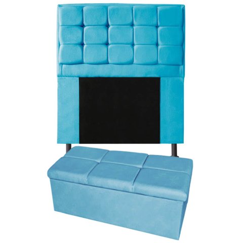 Kit Cabeceira + Calçadeira Baú Copenhague Solteiro 120cm Suede - Renascer Decor:Azul Turquesa