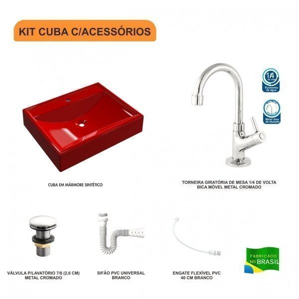 Kit Cuba RT49 com Torneira 1198 Metal e Válvula Click 1 Polegada G e Sifão Pvc e Flexível Compace - 3