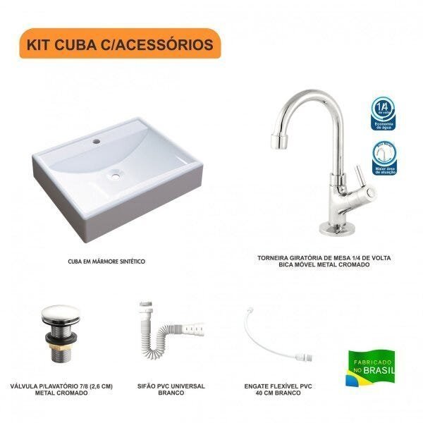 Kit Cuba RT49 com Torneira 1198 Metal e Válvula Click 1 Polegada G e Sifão Pvc e Flexível Compace - 3