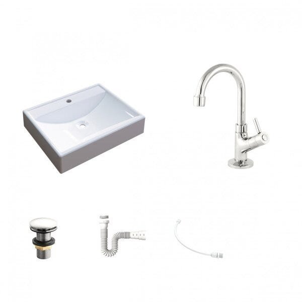 Kit Cuba RT49 com Torneira 1198 Metal e Válvula Click 1 Polegada G e Sifão Pvc e Flexível Compace - 2