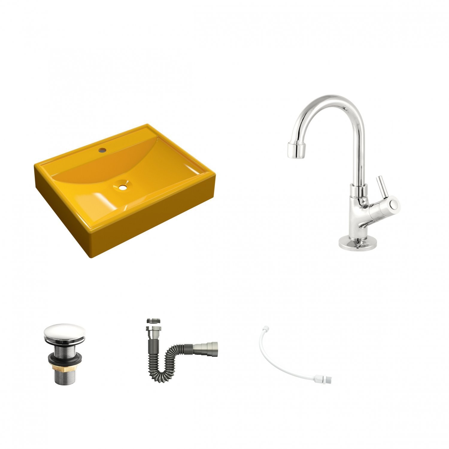 Kit Cuba Rt49 com Torneira 1198 Metal e Válvula Click 1 Polegada G e Sifão Cromado e Flexível Compac - 2