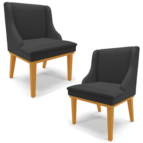 Kit 2 Cadeiras Decorativas Sala de Jantar Base Fixa de Madeira Firenze PU Preto Fosco/Castanho G19 -