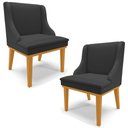 Ver imagem 1 de Kit 2 Cadeiras Decorativas Sala de Jantar Base Fixa de Madeira Firenze PU Preto Fosco/Castanho G19 -