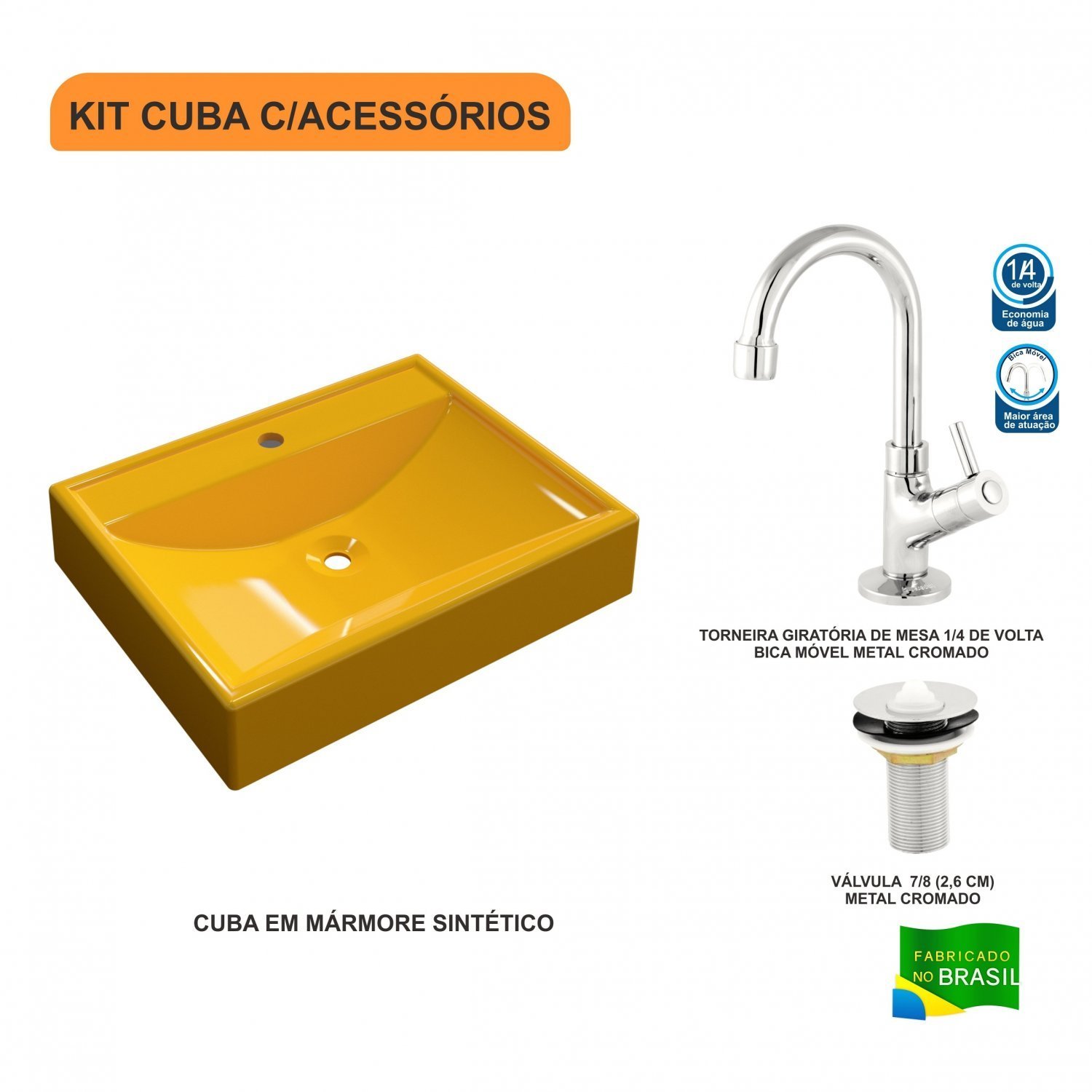 Kit Cuba Rt49 com Torneira 1198 Metal e Válvula 1 Polegada Compace - 3