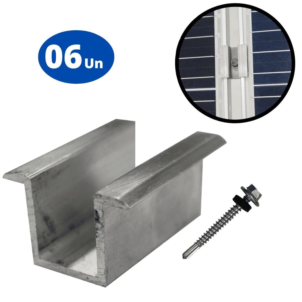 Kit Fixador Grampo Final Regulável e Intermediário Tipo U Para 04 Placas Painel Solar Alumínio e Ino - 5