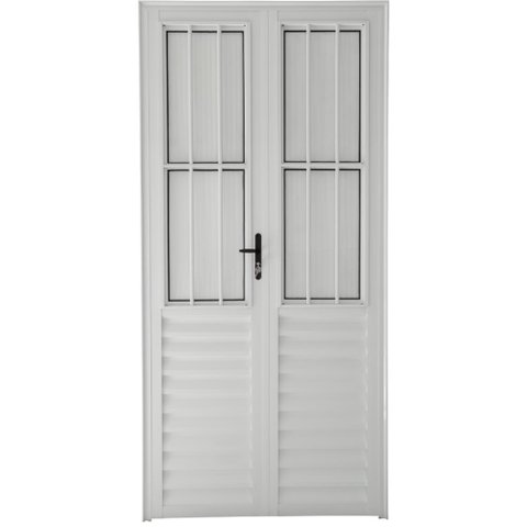 Porta de Abrir 2 Folhas com Postigo Alumínio Branco - 210x100