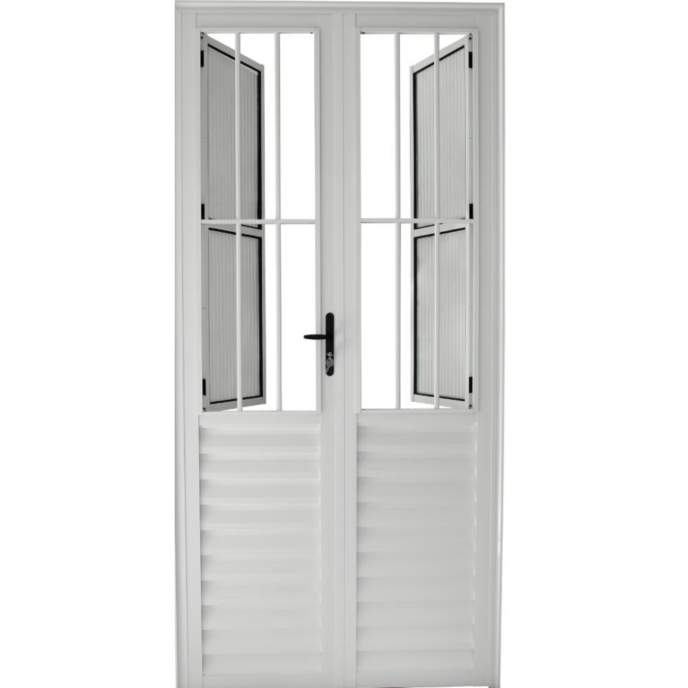 Porta de Abrir 2 Folhas com Postigo Alumínio Branco - 210x100 - 2