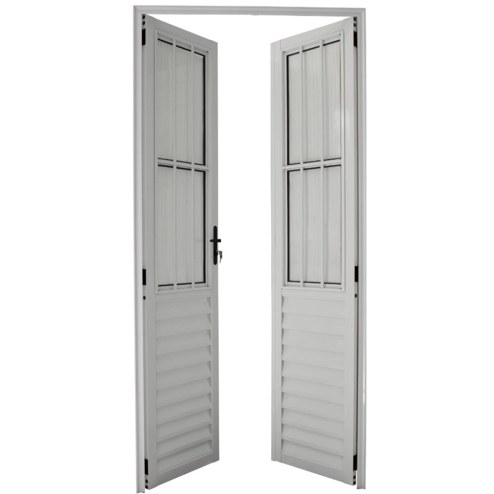 Porta de Abrir 2 Folhas com Postigo Alumínio Branco - 210x100 - 3