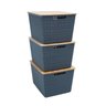 Kit 3 Caixas Organizadoras com Tampa de Bambu 18l Cinza - 1