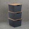 Kit 3 Caixas Organizadoras com Tampa de Bambu 18l Cinza - 4