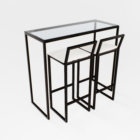 Bancada Cozinha Balcão Gourmet Vidro 2 Banquetas Estofado Pt
