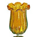 Ver imagem 1 de Vaso De Mesa Cristal Murano 21cm Âmbar e Dourado Tiger Glass