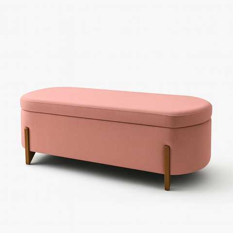 Banco Baú Organizador Estofado Orgânico Milão Peseira 1,40 Bouclê Rosa - Montanari's Decor
