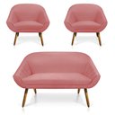 Ver imagem 1 de Kit 01 Namoradeira 02 Lugares e 02 Poltronas Giovana Suede Pés Palito Castanho - D’Rossi - Rose