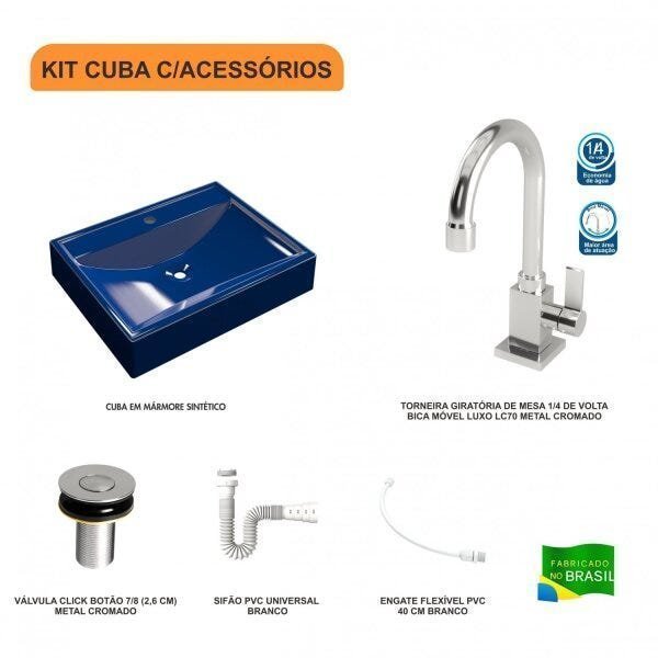 Kit Cuba RT49 com Torneira Luxo 1195 Metal e Válvula Click 1 Polegada B e Sifão Pvc e Flexível Compa - 3