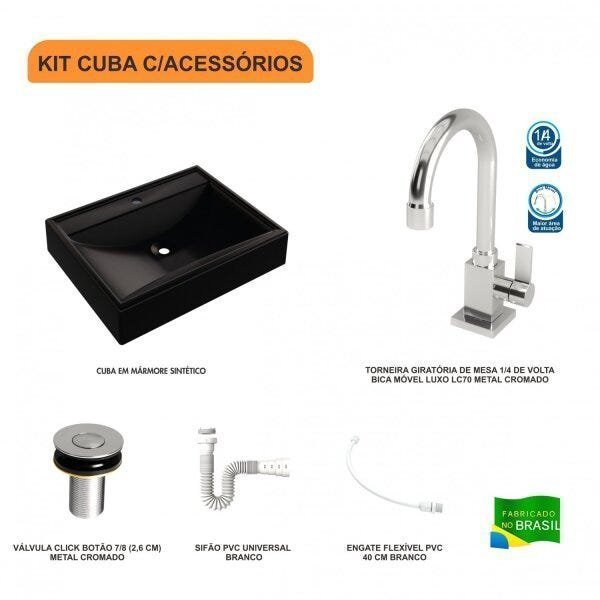 Kit Cuba RT49 com Torneira Luxo 1195 Metal e Válvula Click 1 Polegada B e Sifão Pvc e Flexível Compa - 3