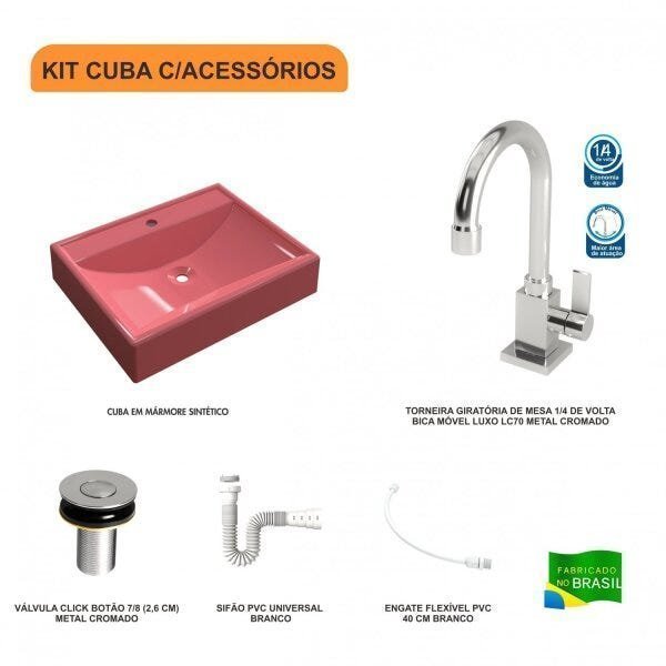 Kit Cuba RT49 com Torneira Luxo 1195 Metal e Válvula Click 1 Polegada B e Sifão Pvc e Flexível Compa - 3