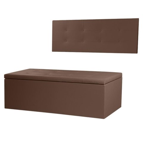 Kit Cabeceira Painel e Calçadeira Baú Casal 1,40m Berlim Material Sintético Marrom Dal Poz