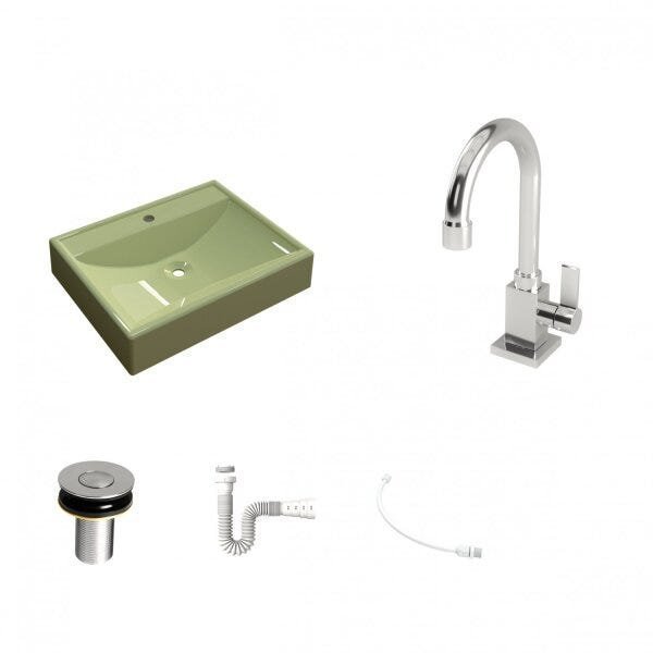 Kit Cuba RT49 com Torneira Luxo 1195 Metal e Válvula Click 1 Polegada B e Sifão Pvc e Flexível Compa - 2