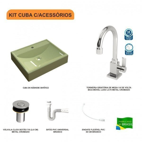 Kit Cuba RT49 com Torneira Luxo 1195 Metal e Válvula Click 1 Polegada B e Sifão Pvc e Flexível Compa - 3