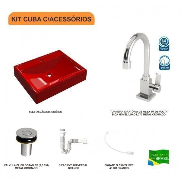 Kit Cuba RT49 com Torneira Luxo 1195 Metal e Válvula Click 1 Polegada B e Sifão Pvc e Flexível Compa - 3