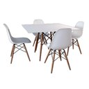 Ver imagem 1 de Conjunto de Mesa de Jantar Eames Eiffel Quadrada 90x90cm Tampo de Madeira Branco com 4 Cadeiras Bran