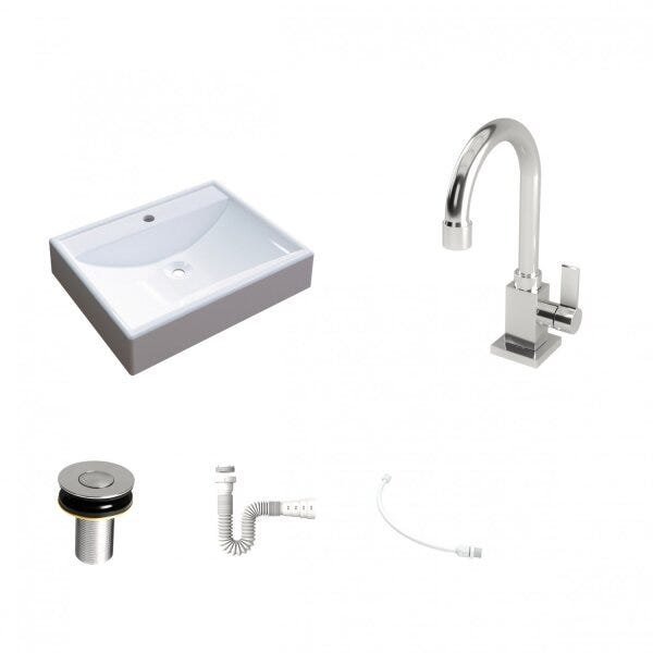 Kit Cuba Rt49 com Torneira Luxo 1195 Metal e Válvula Click 1 Polegada B e Sifão PVC e Flexível Compa - 2