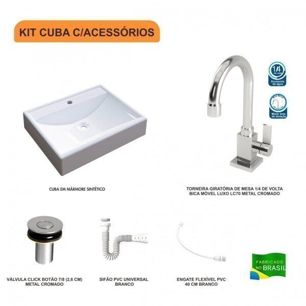 Kit Cuba Rt49 com Torneira Luxo 1195 Metal e Válvula Click 1 Polegada B e Sifão PVC e Flexível Compa - 3