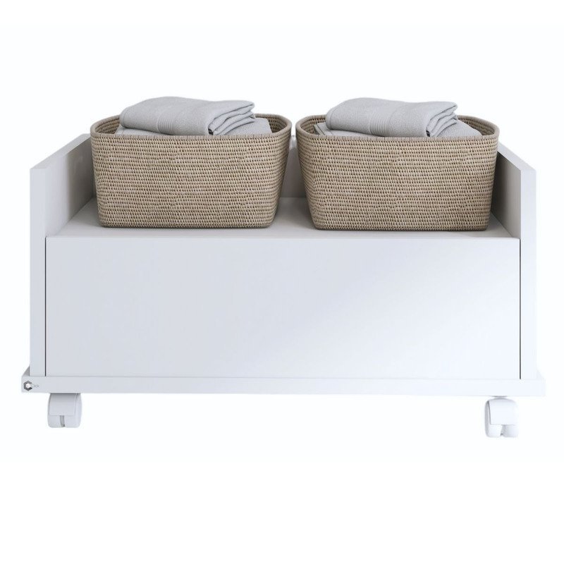 Gaveteiro Branco Gabinete Banheiro Rodinhas 60cm 1 gaveta Multiuso AJL STORE Armario Banheiro - 4