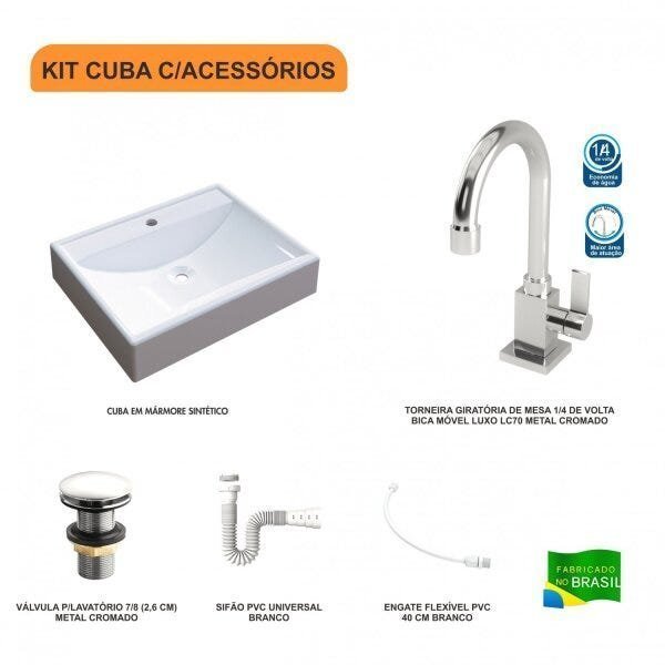 Kit Cuba RT49 com Torneira Luxo 1195 Metal e Válvula Click 1 Polegada G e Sifão Pvc e Flexível Compa - 3